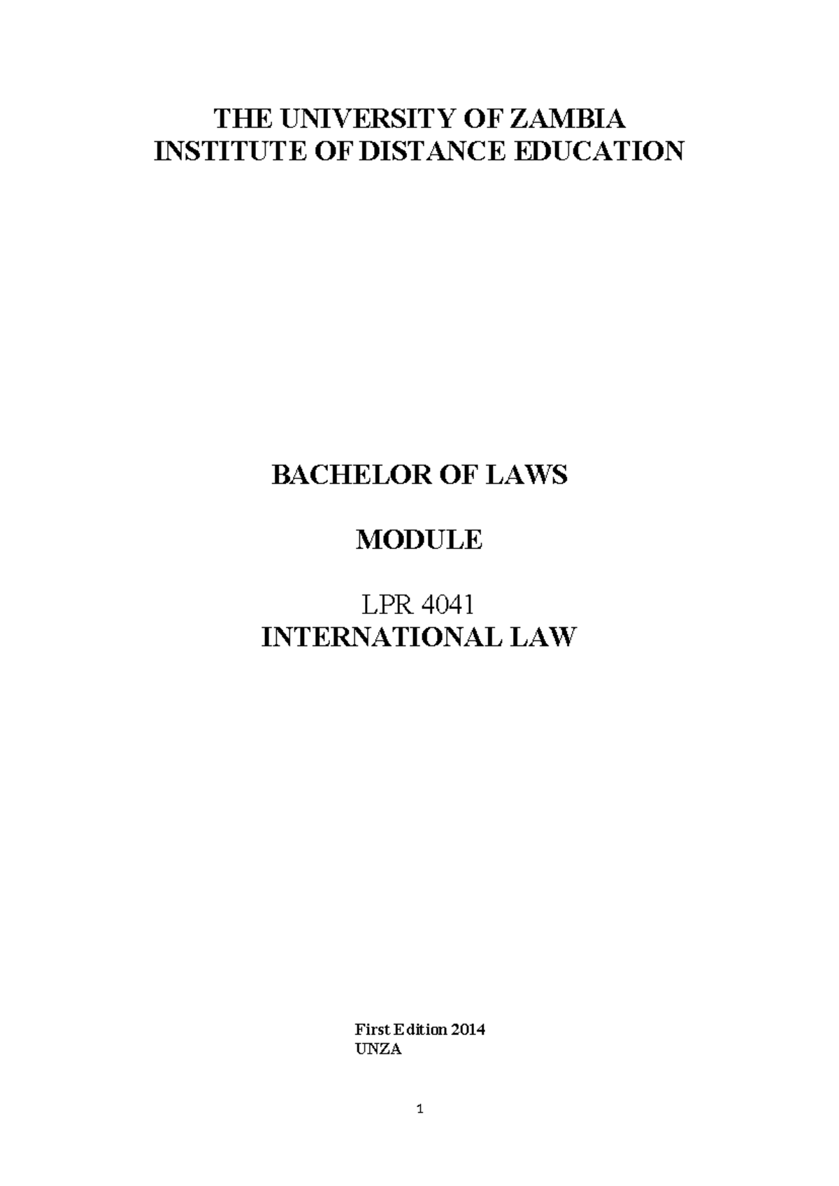 LPR 4041 International Law Module Overview and Study Materials 2014 ...
