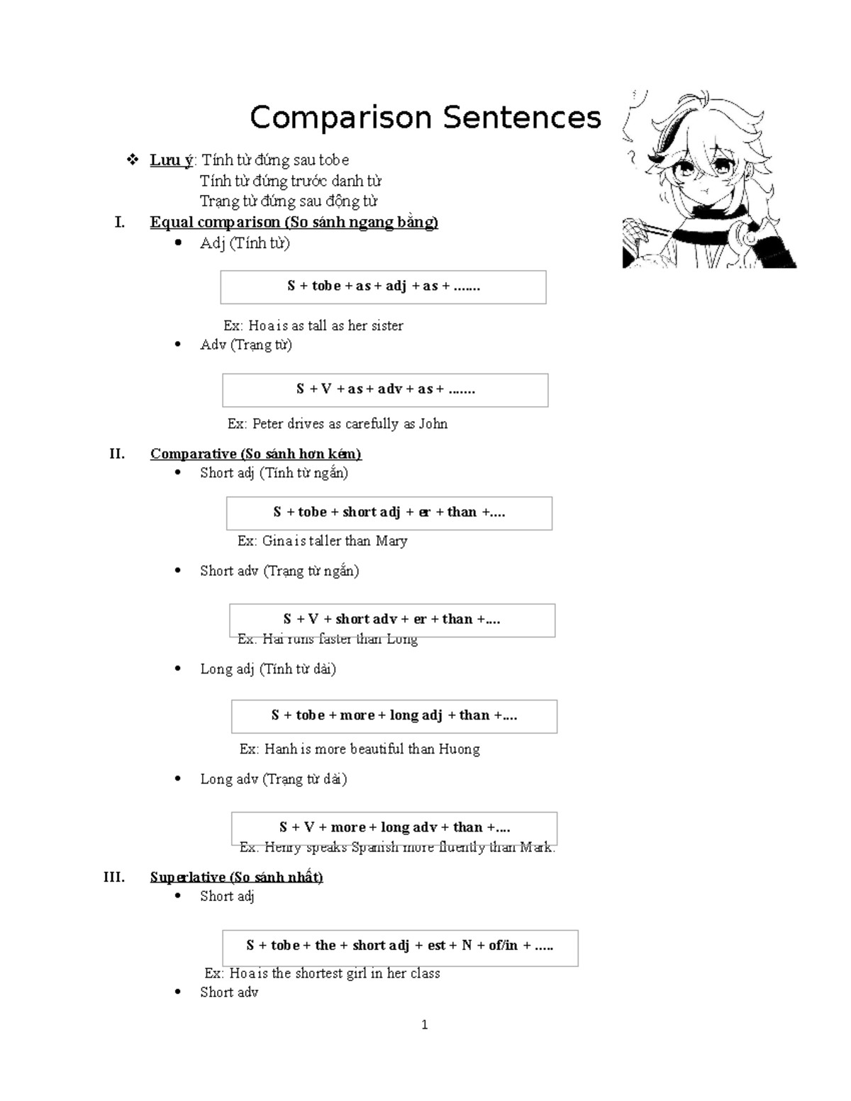 Comparison Sentences - Nothing - Comparison Sentences Lưu ý: Tính từ ...