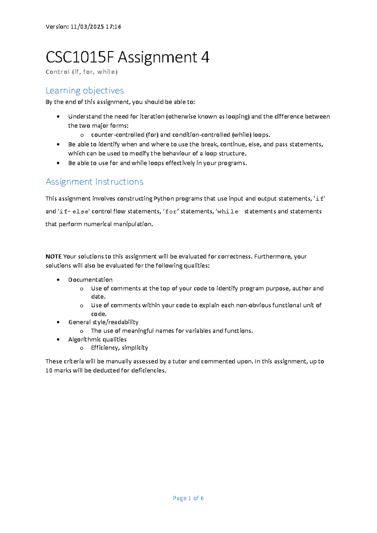 CSC1015F Assignment 4: Python Programming with Control Structures ...