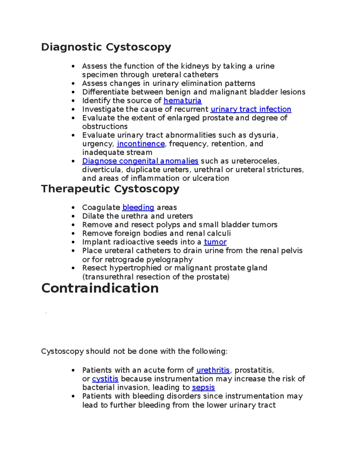 1-Diagnostic Cystoscopy Overview and Nursing Responsibilities - Studocu