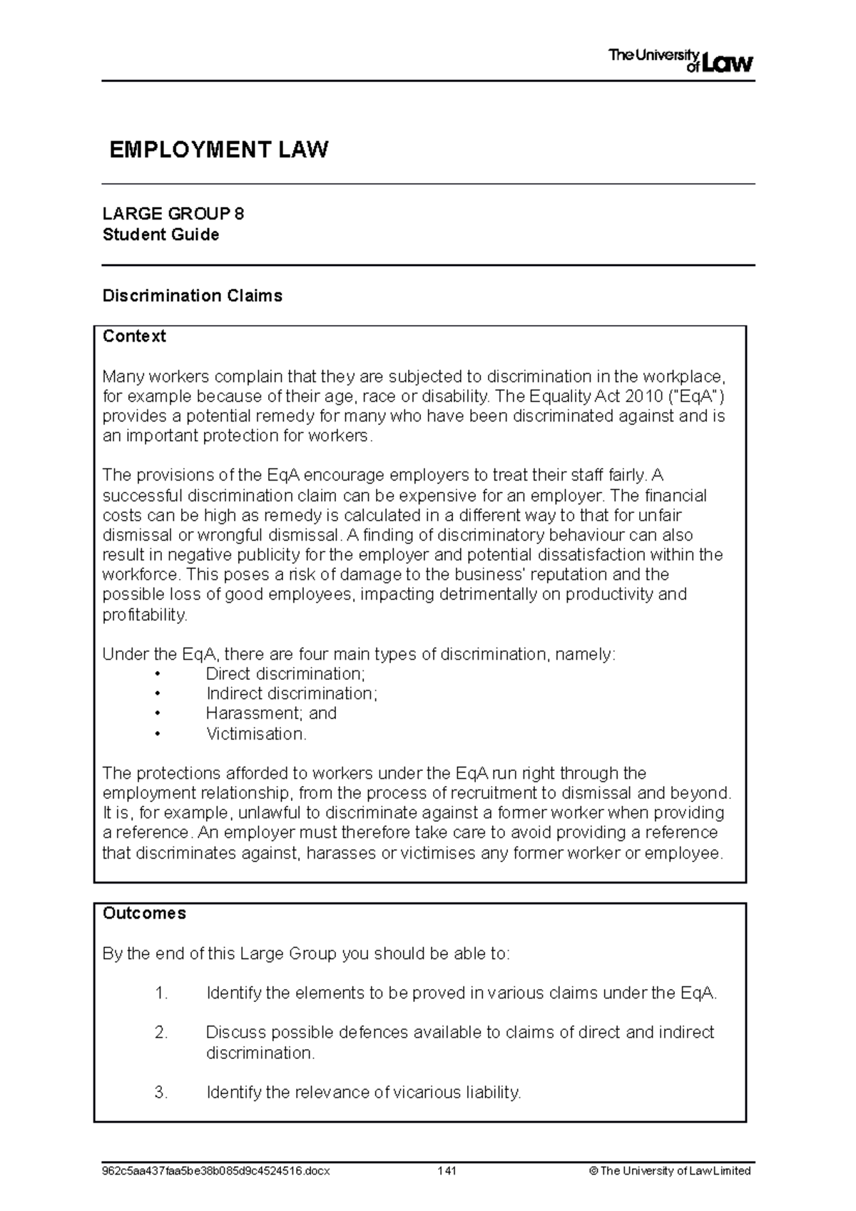 Employment lg8 law - EMPLOYMENT LAW LARGE GROUP 8 Student Guide ...