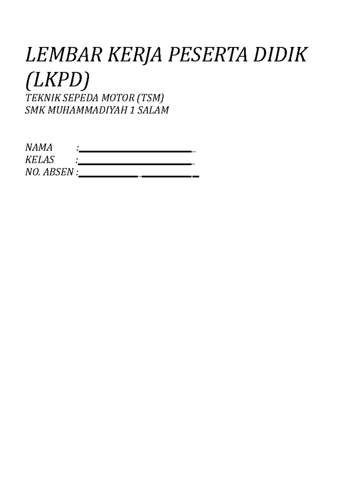 Jobsheet LKPD Teknik Sepeda Motor (TSM) Semester 5 & 6 - Document Preview