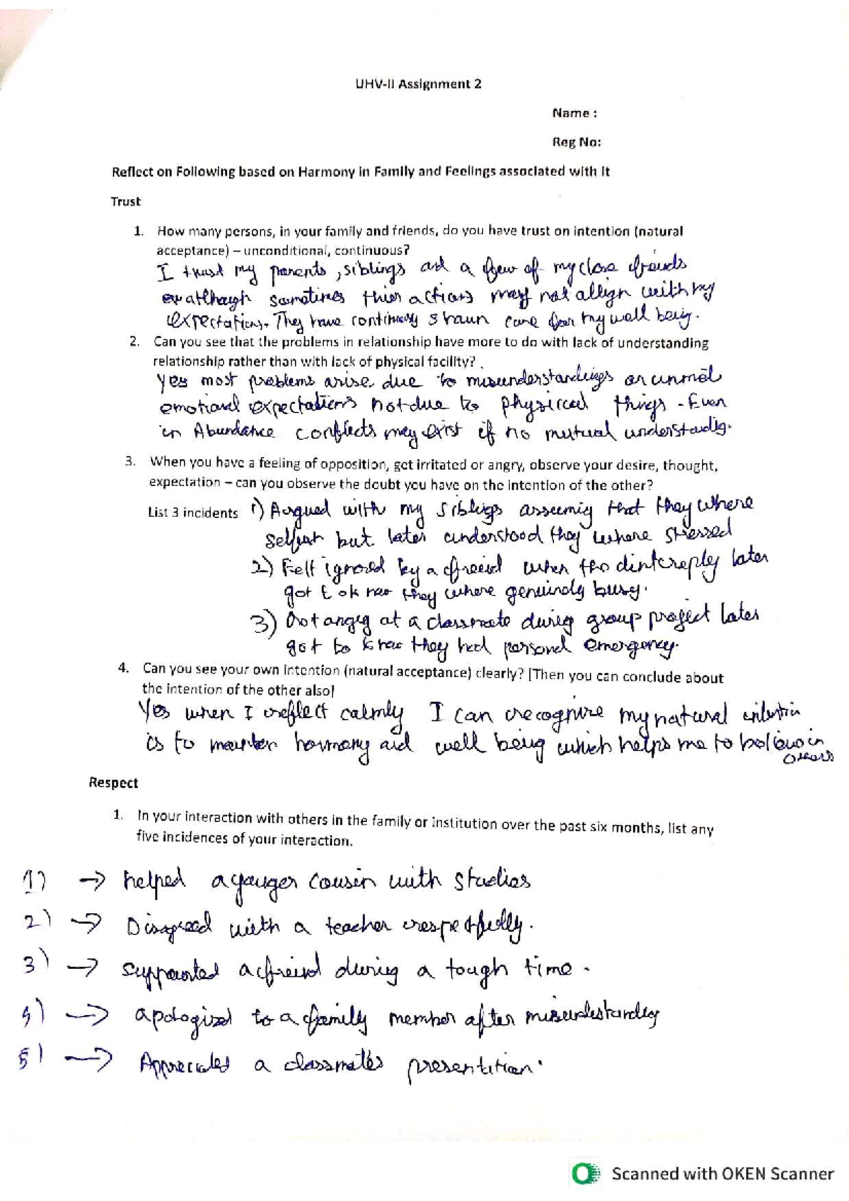 Uhv assignment - Uhv assignemnt-2 - Assignment 2 Name : Reg No: Reflect ...