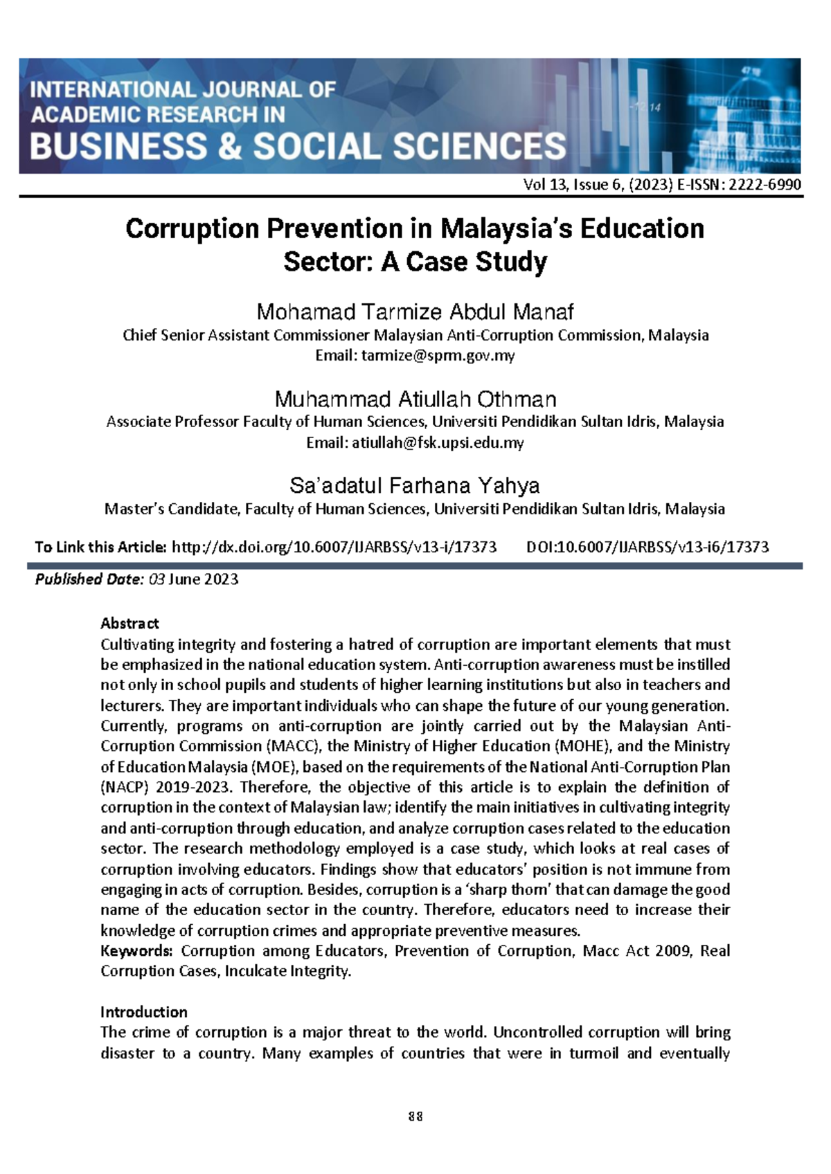 Corruption Prevention in Malaysia's Education Sector: A Case Study ...