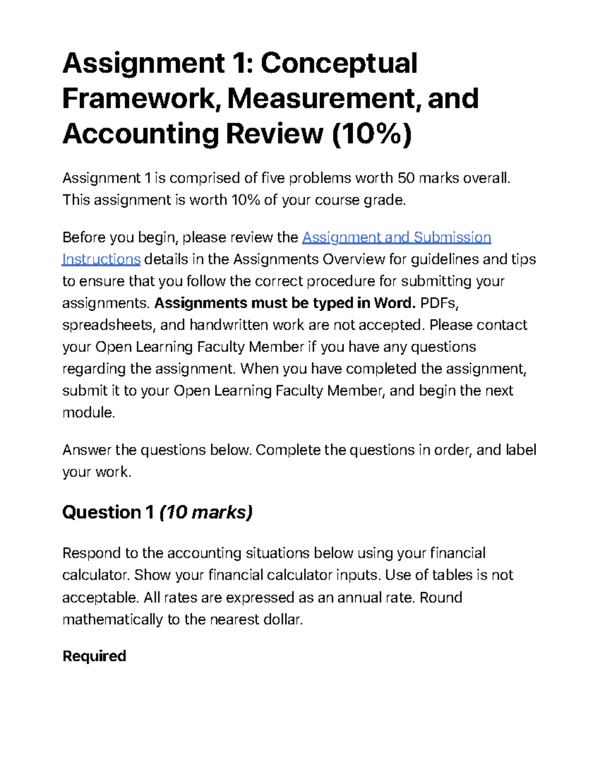 ACCT 3201 A01 202325 - Assignment 1: Conceptual Framework & Accounting ...