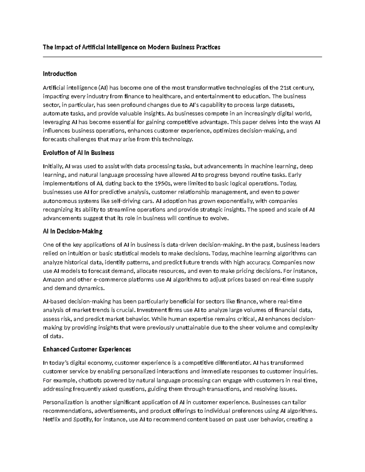 The Impact of Artificial Intelligence on Modern Business Practices ...
