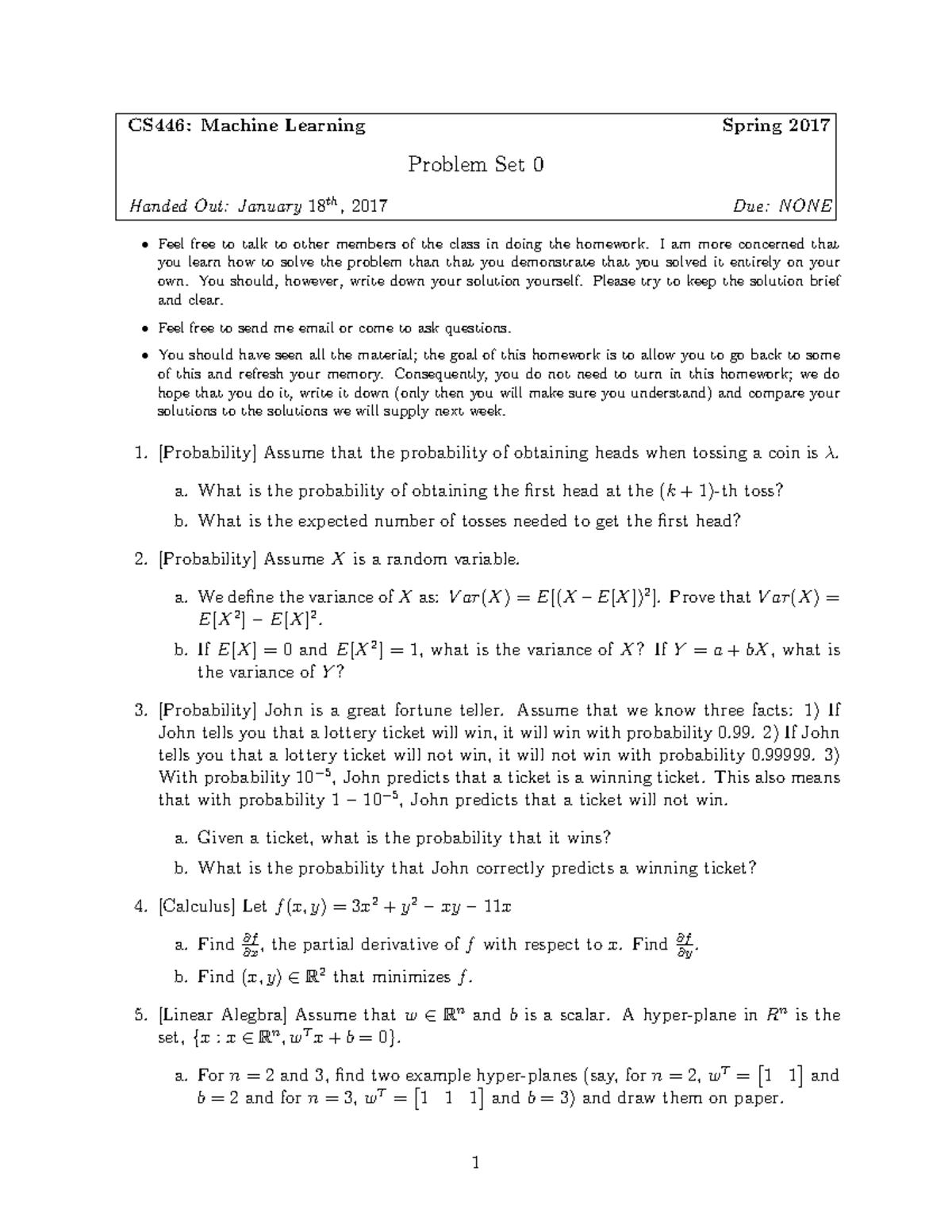 CS446: Machine Learning Spring 2017 Problem Set 0 - Practice Solutions ...