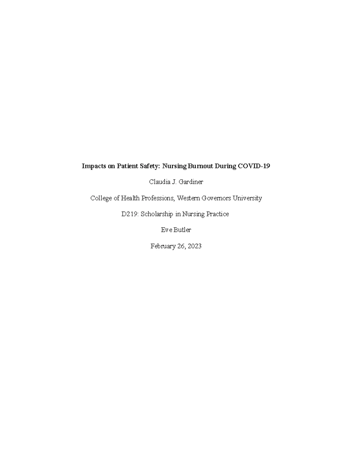 D219 - Nursing Burnout and Patient Safety During COVID-19 - Studocu