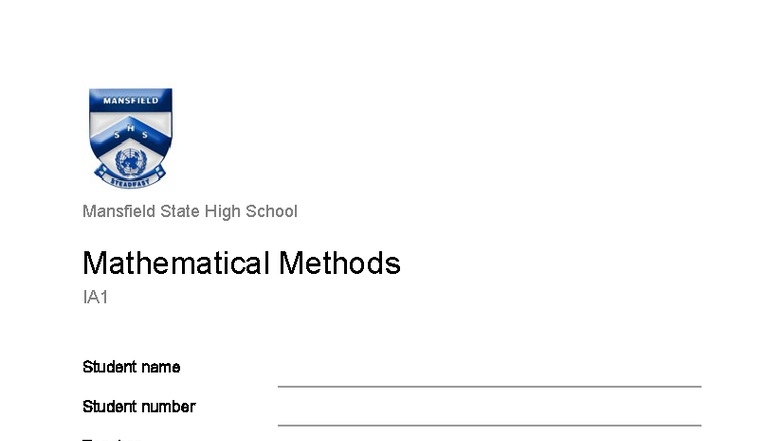 Maths Methods IA1 2025 - PSMT - Mathematical Methods — IA1 Page 1 ...