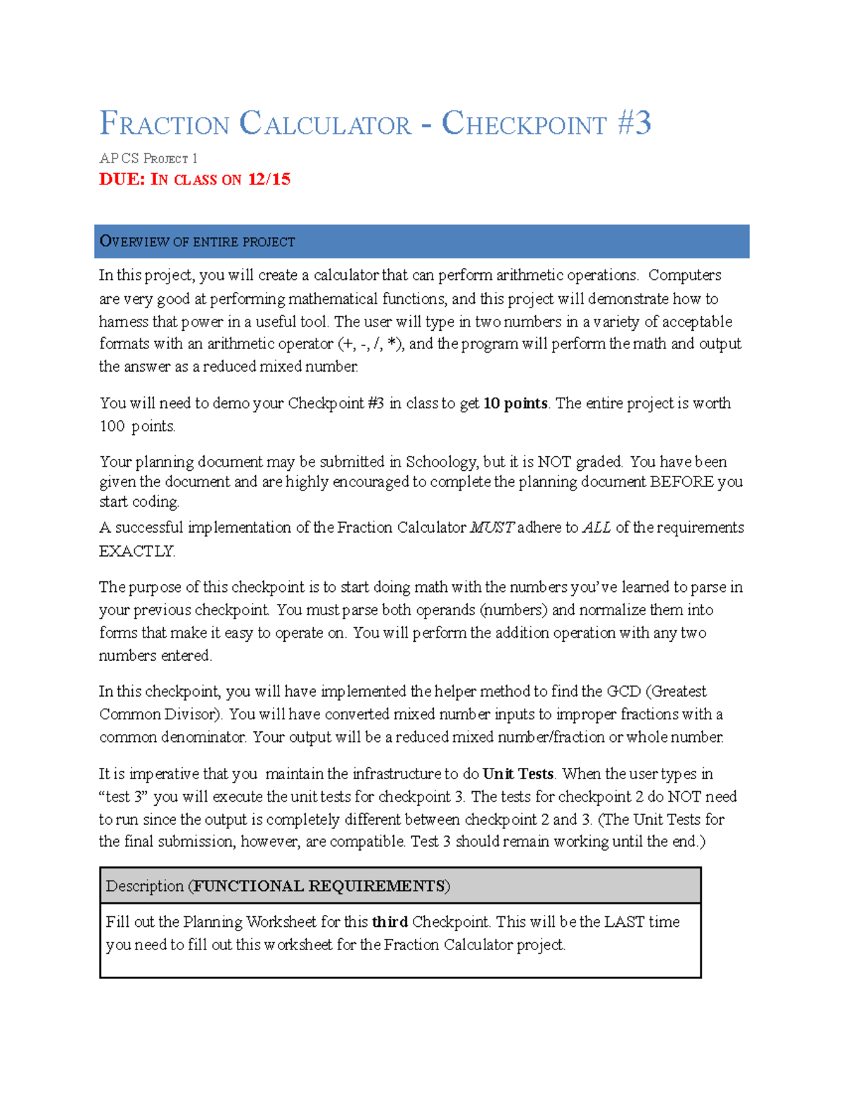 Fraction Calculator CP3 Overview for AP CS Project - Studocu