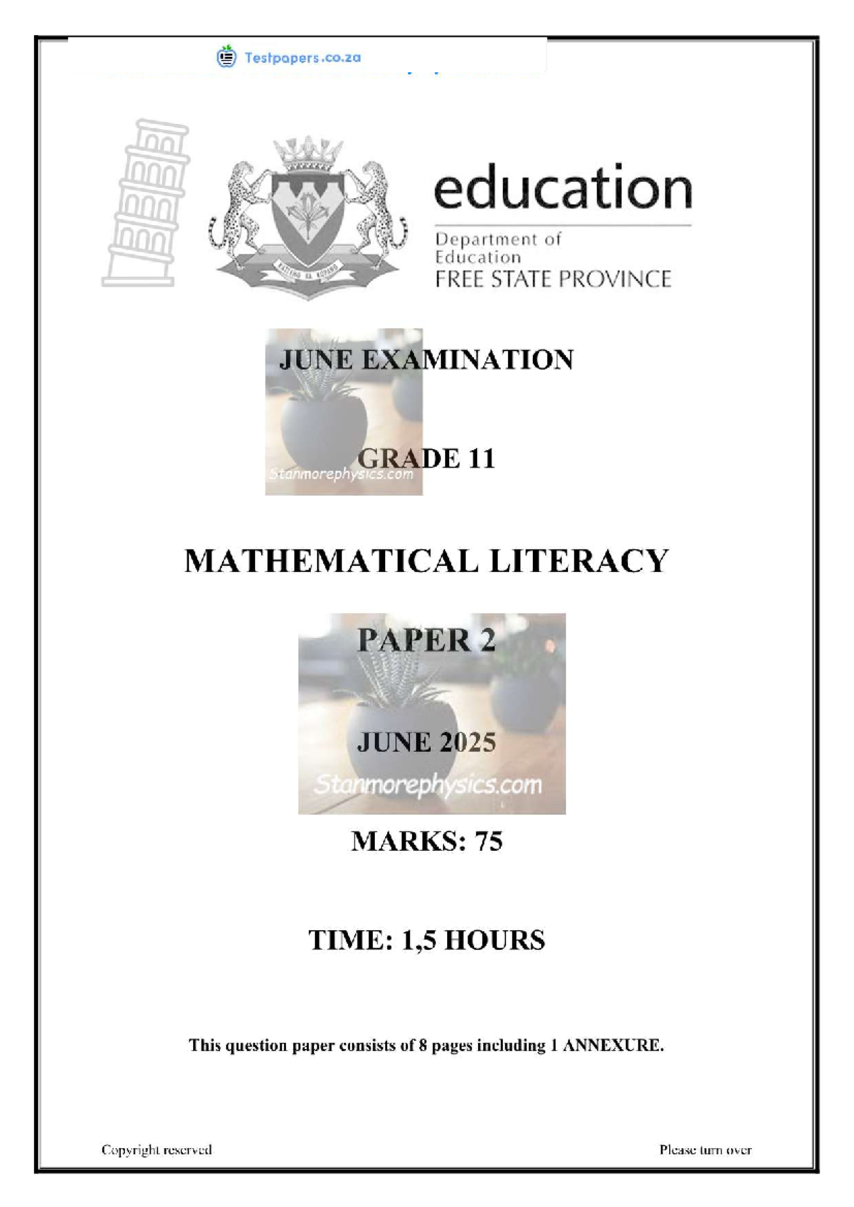 FS Maths Literacy Grade 11 June 2025 Exam Paper 2 and Memo - Studocu