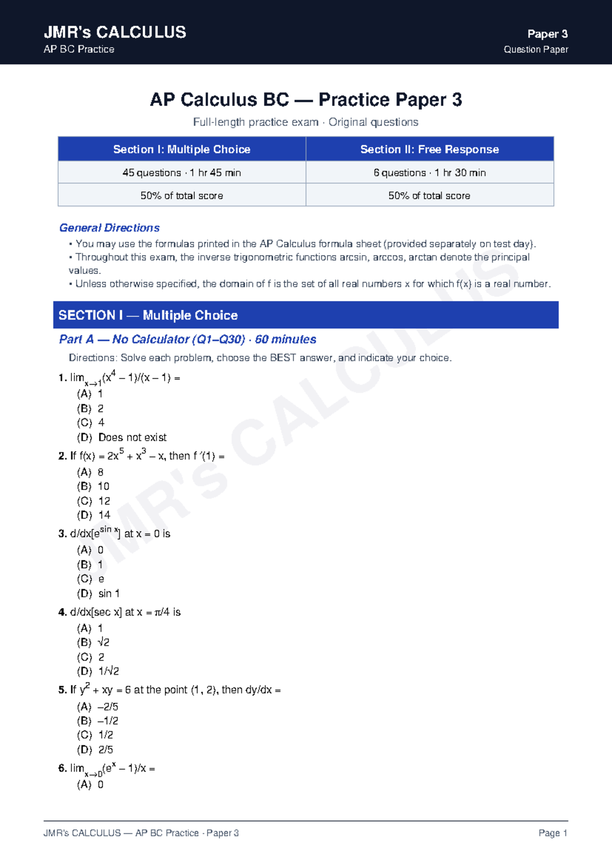 AP Calculus BC Paper 3 Practice Exam Questions - Studocu