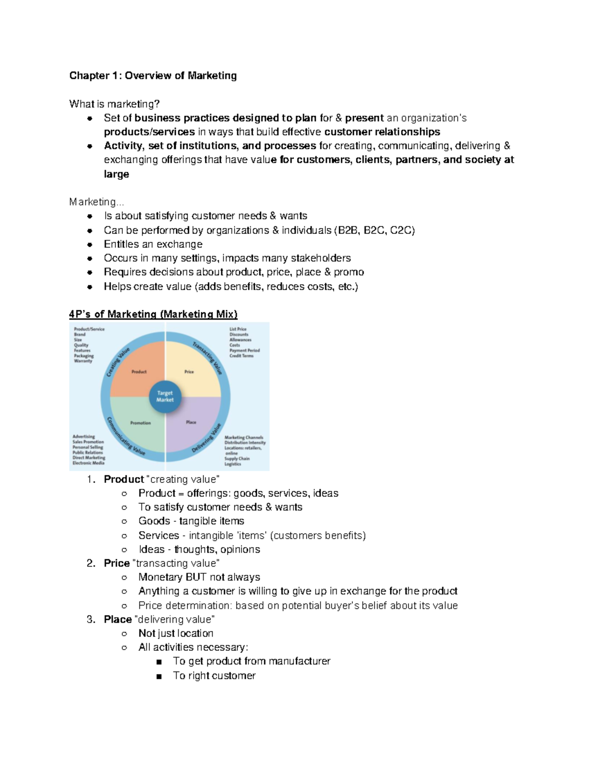 Marketing Final Exam Notes - Chapter 1: Overview of Marketing What is ...