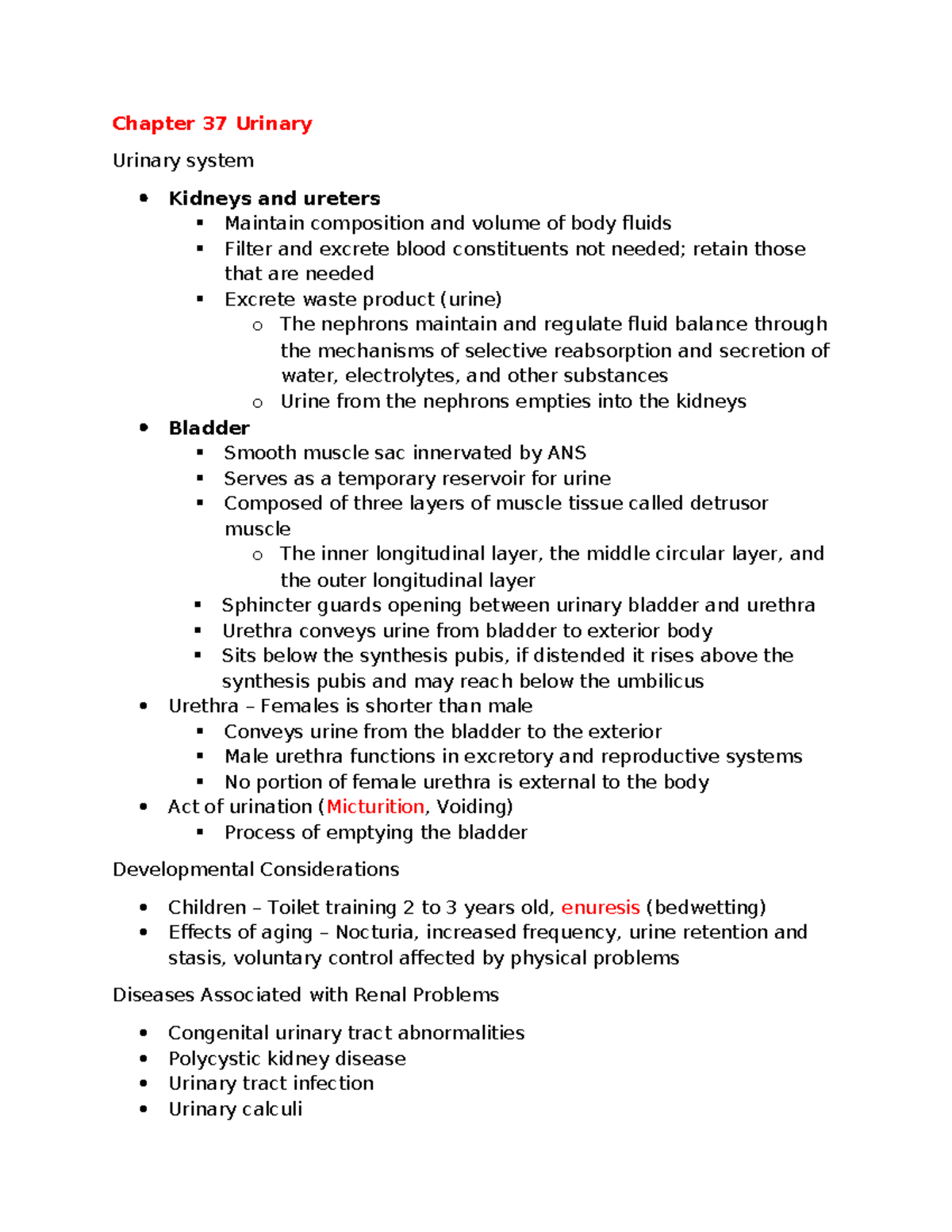 Chapter 37 & 38: Urinary & Bowel Elimination Overview - Studocu