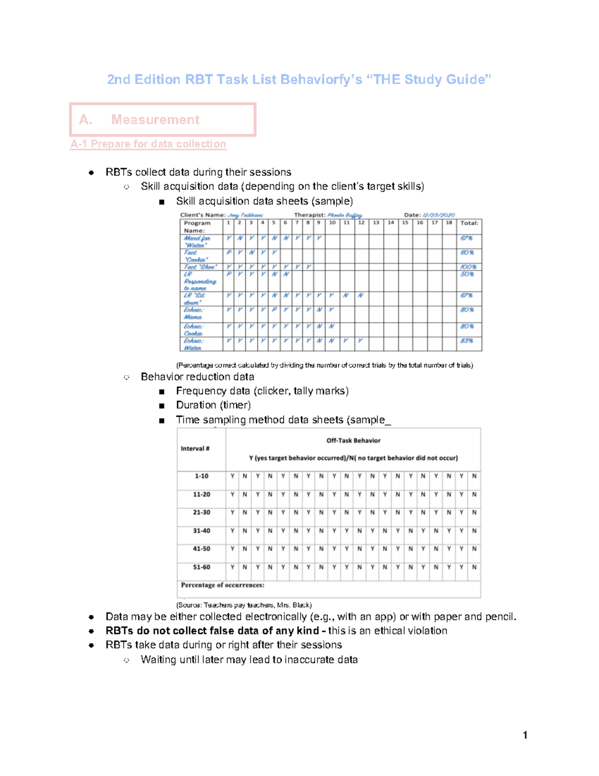 RBT Study Guide: Measurement, Assessment, and Skill Acquisition ...