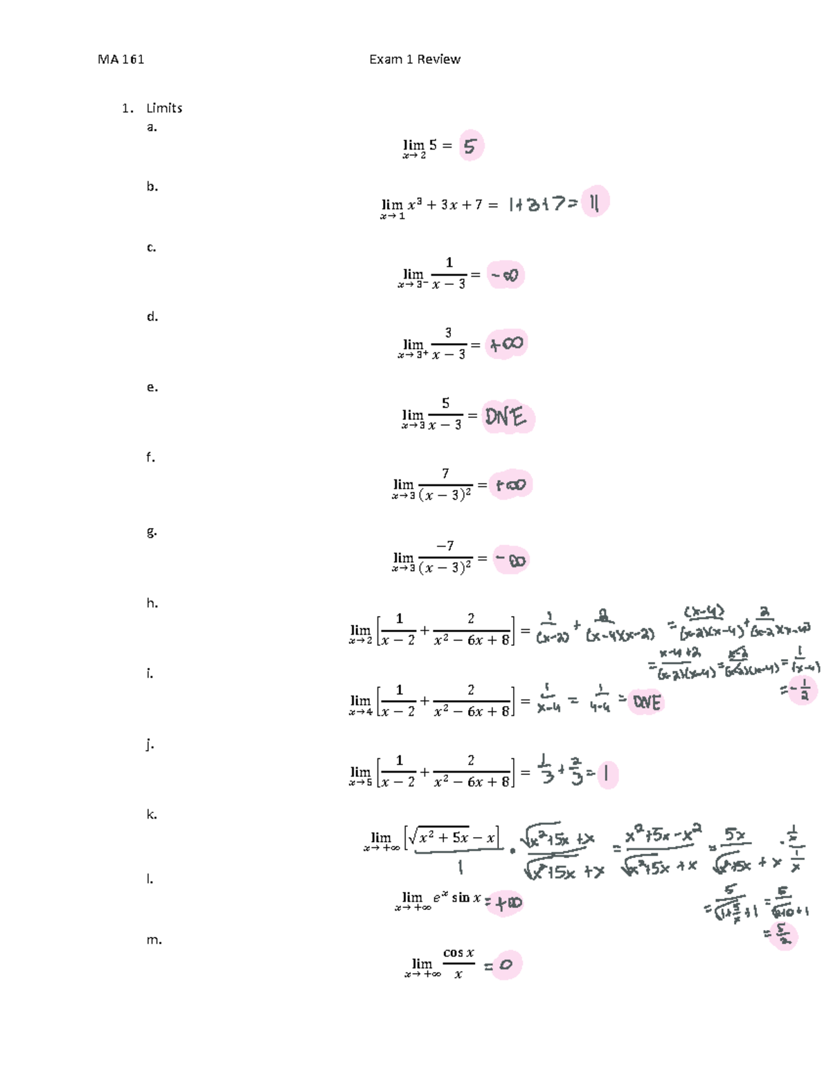 MA 161 Exam Reviews - Calculus practice questions worked out step by ...