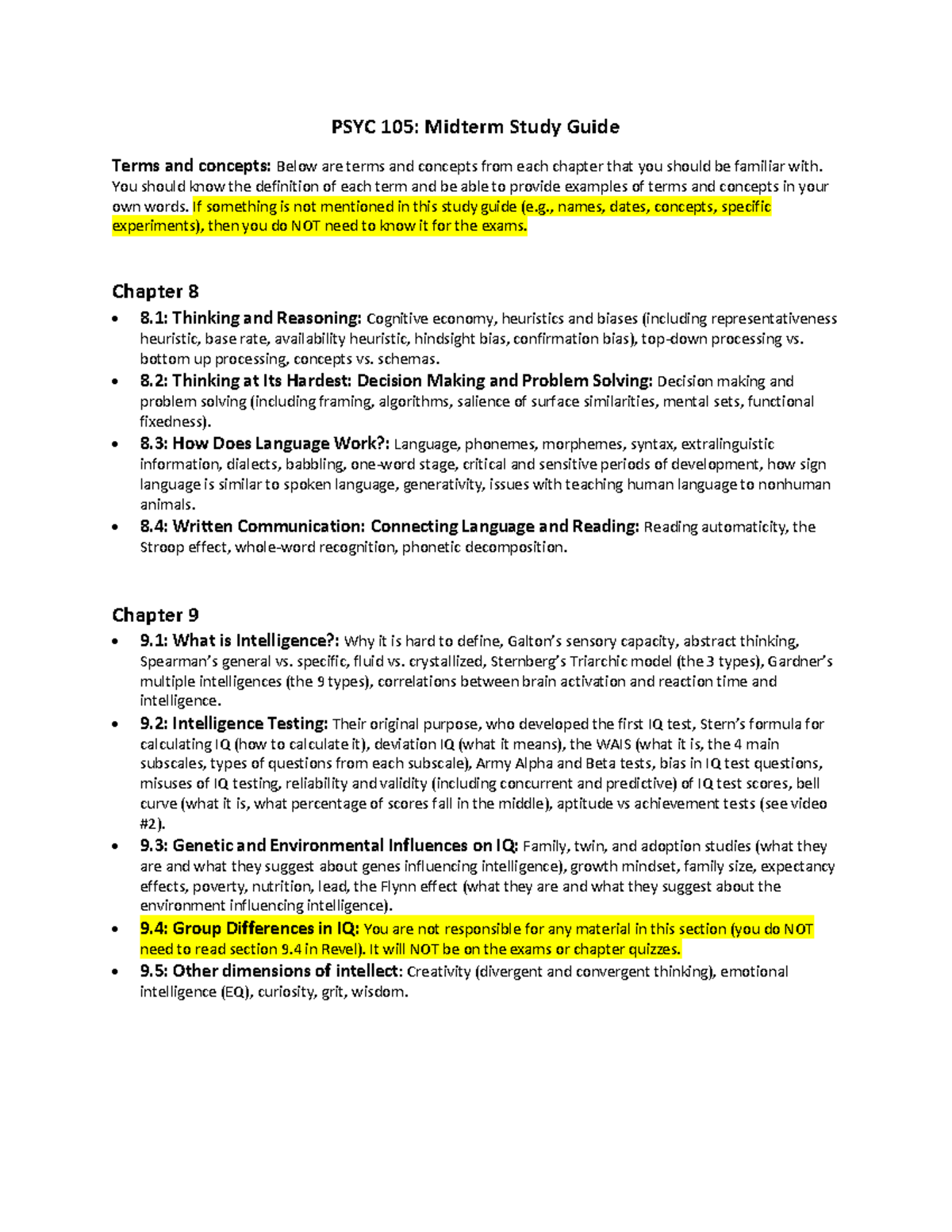 Midterm Study Guide - PSYC 105: Midterm Study Guide Terms and concepts ...