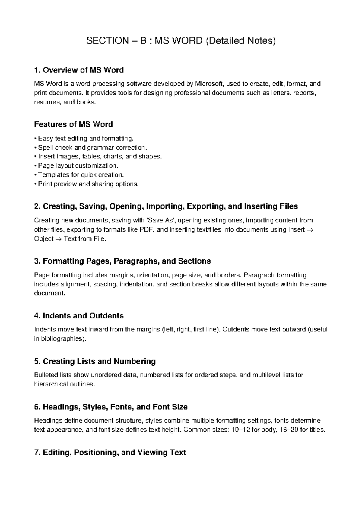 MS WORD 101: Detailed Notes on Features & Formatting Techniques - Studocu