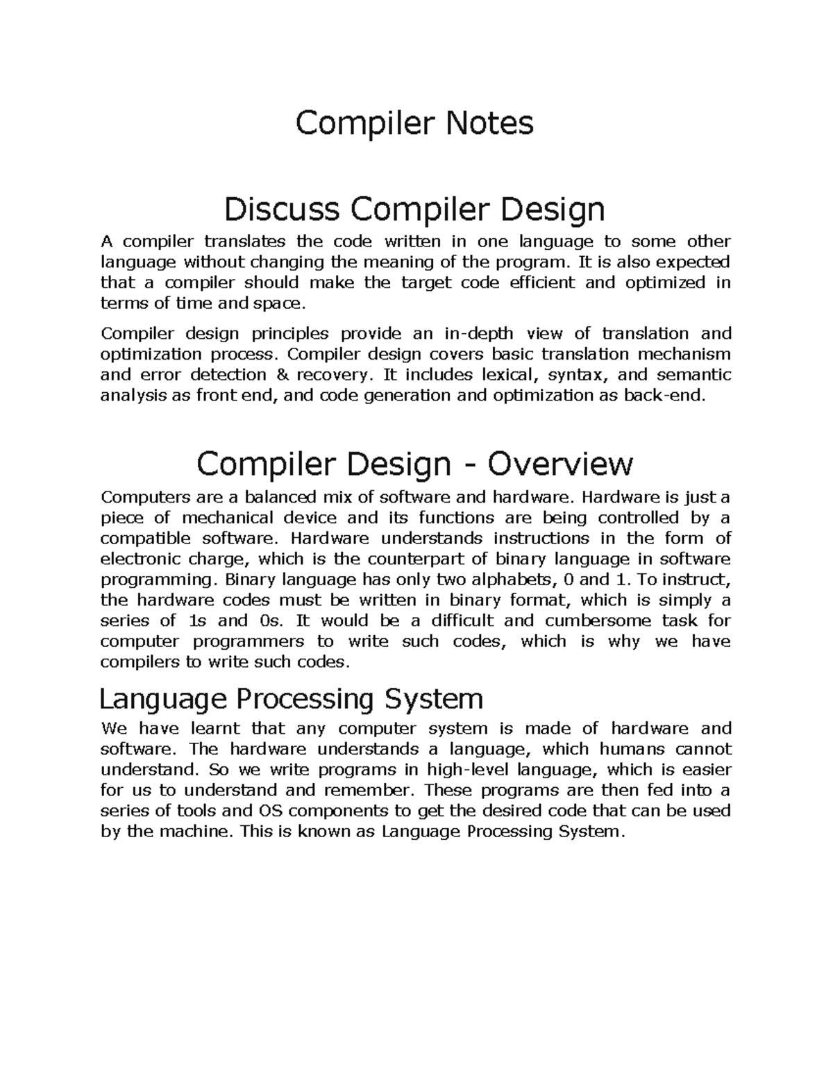 Compiler Design Notes: Principles, Phases, and Analysis Techniques ...