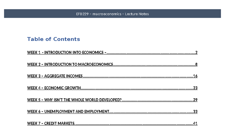 EFB229 Macroeconomics Lecture Notes: Key Concepts and Topics - Studocu