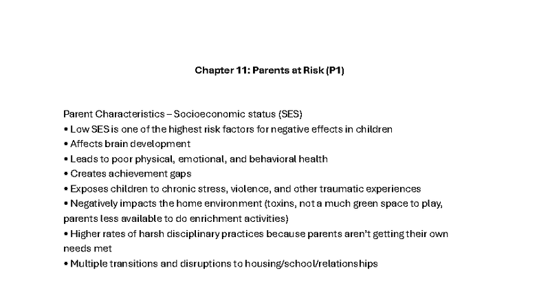Chapter 11: Parents at Risk - Study Notes (P1 & P2) - Studocu