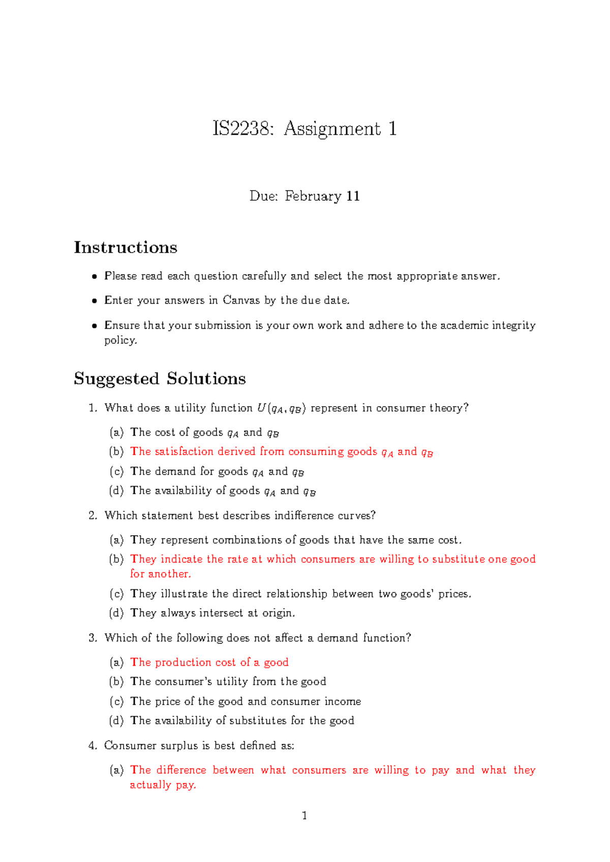 Assignment 1 answer key - IS2238: Assignment 1 Due: February 11 ...