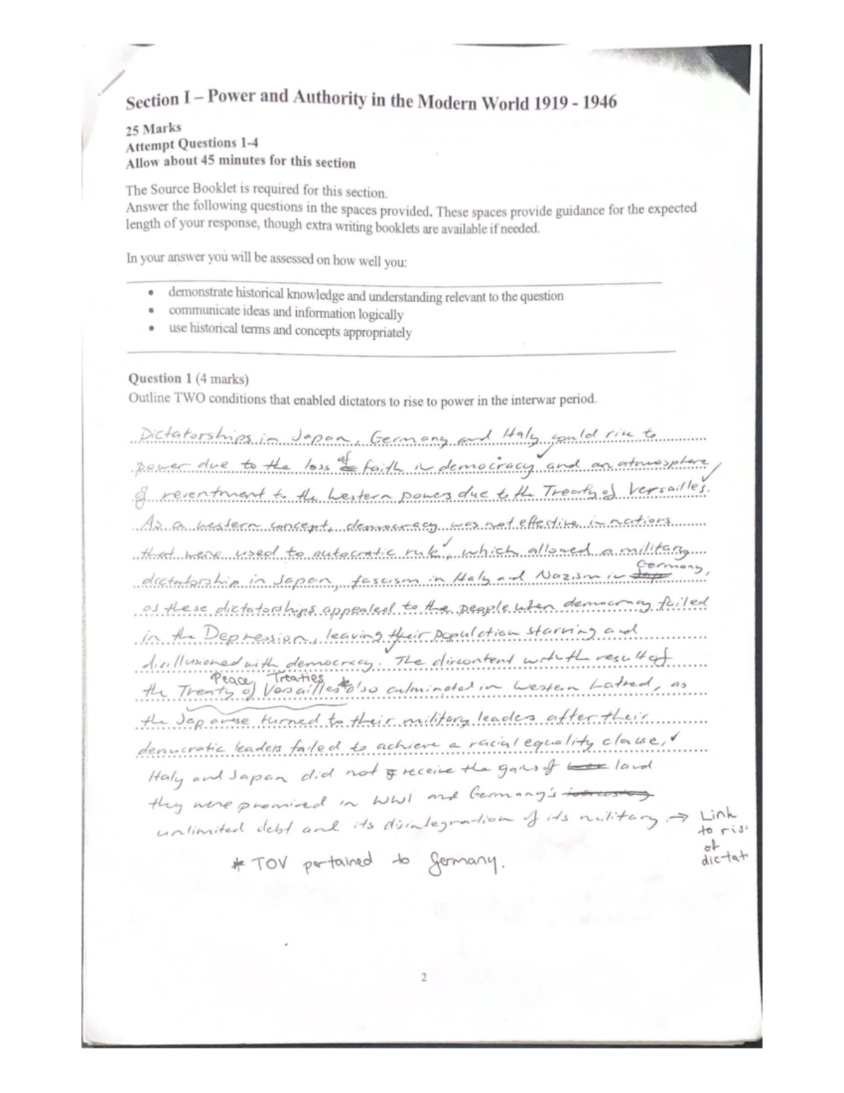 Power and Authority in the Modern World (1919-1946) - Section I Exam ...