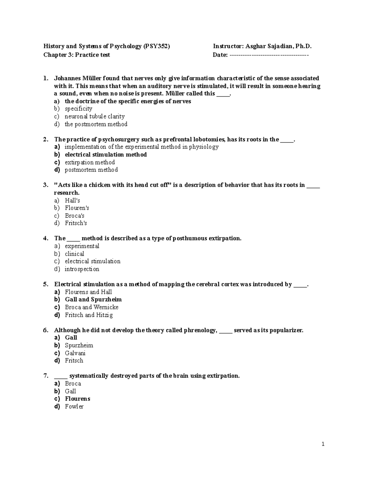 PSY352 Chapter 3: Practice Test on History and Systems of Psychology - Studocu