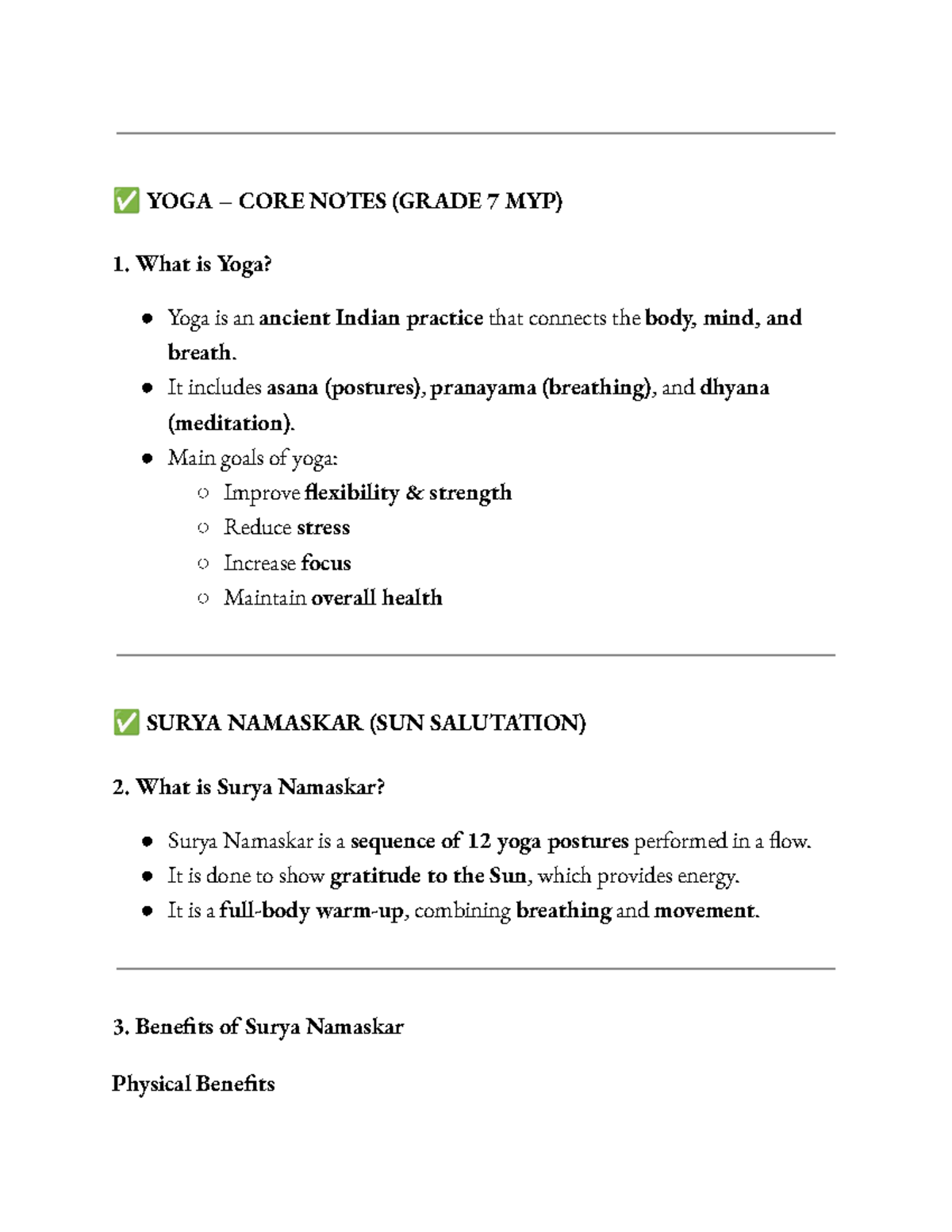 YOGA – CORE Notes ( Grade 7 MYP) - YOGA – CORE NOTES (GRADE 7 MYP) What ...