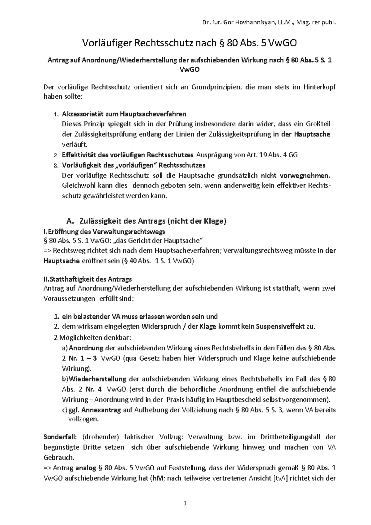 Vorläufiger Rechtsschutz nach § 80 Abs. 5 VwGO: Prüfungsschema - Studocu