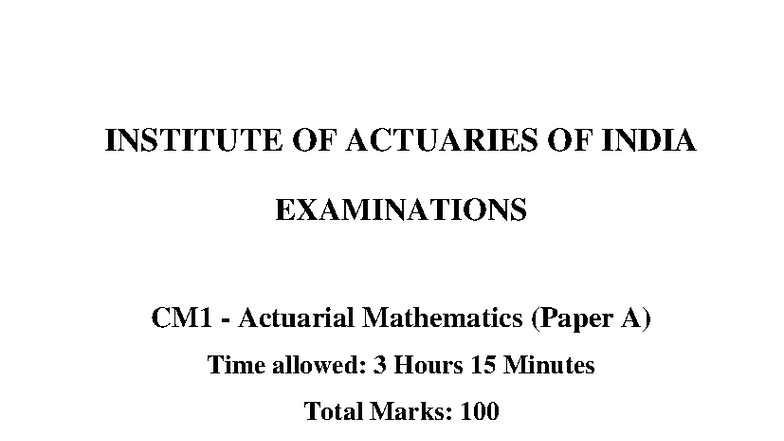 CM1A Indicative Solutions for Actuarial Mathematics Exam - Studocu