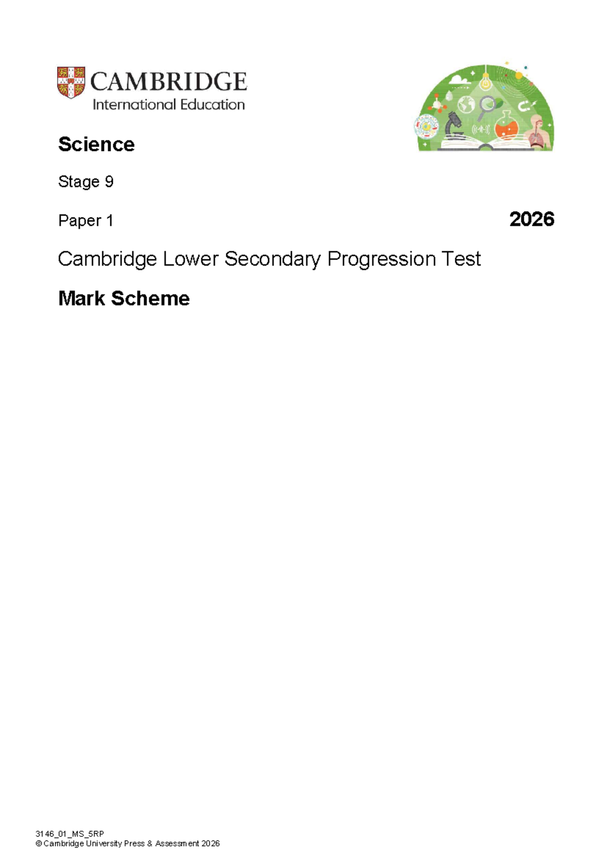 Science Stage 9 Paper 1 Mark Scheme 3146_01_MS_5RP - 2026 - Studocu