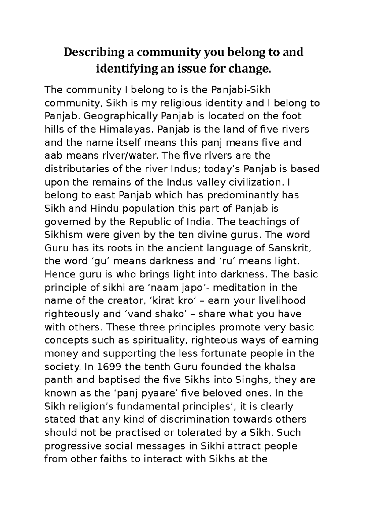 Describing a community you belong to and identifying an issue for ...