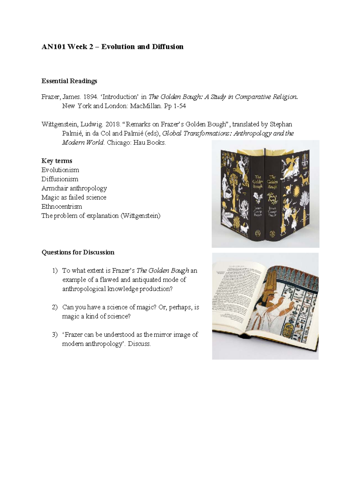 AN101 Week 2 Handout: Evolution & Diffusion Readings Overview - Studocu