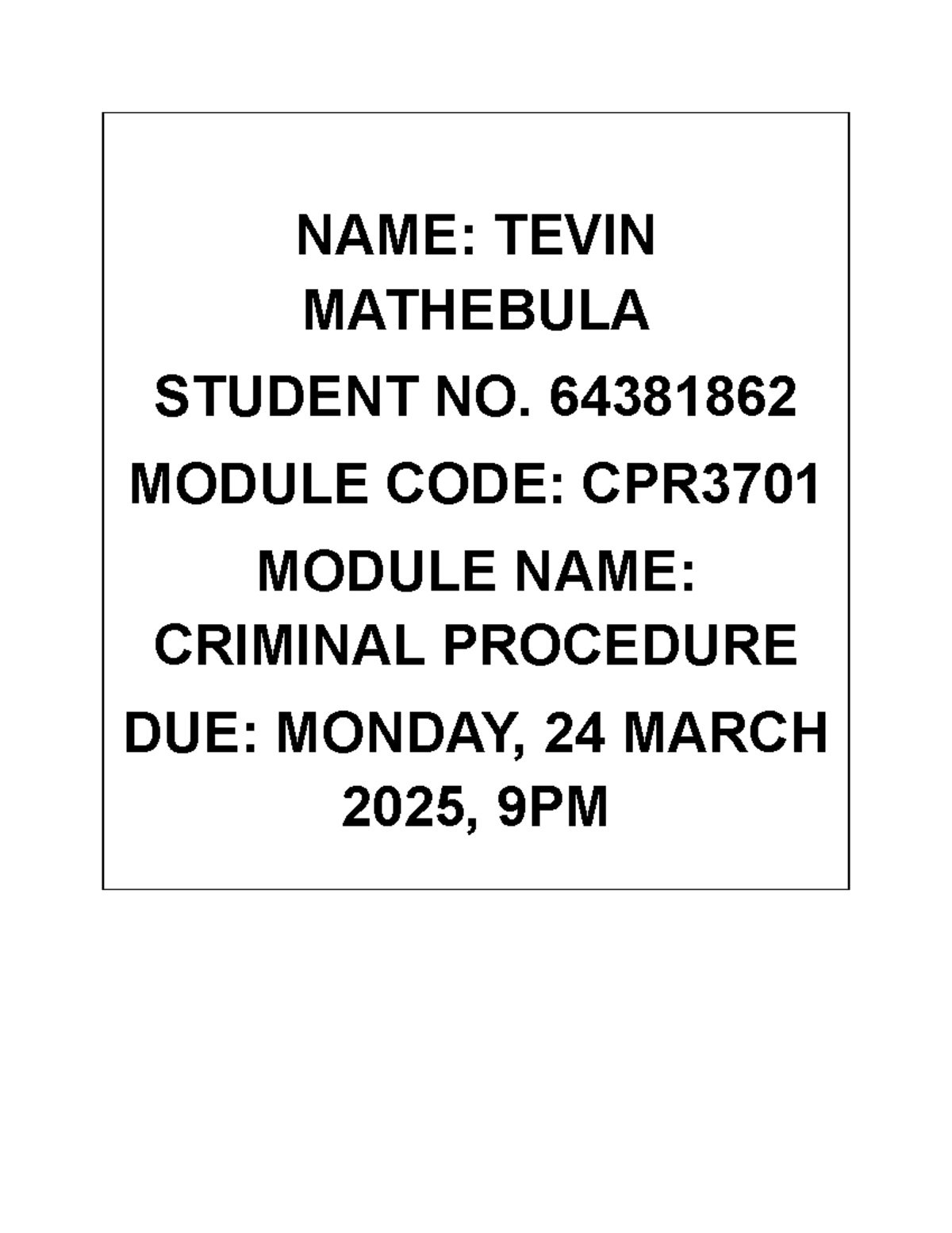 CPR3701 Criminal Procedure Assessment 1 - High Court Jurisdiction - Studocu
