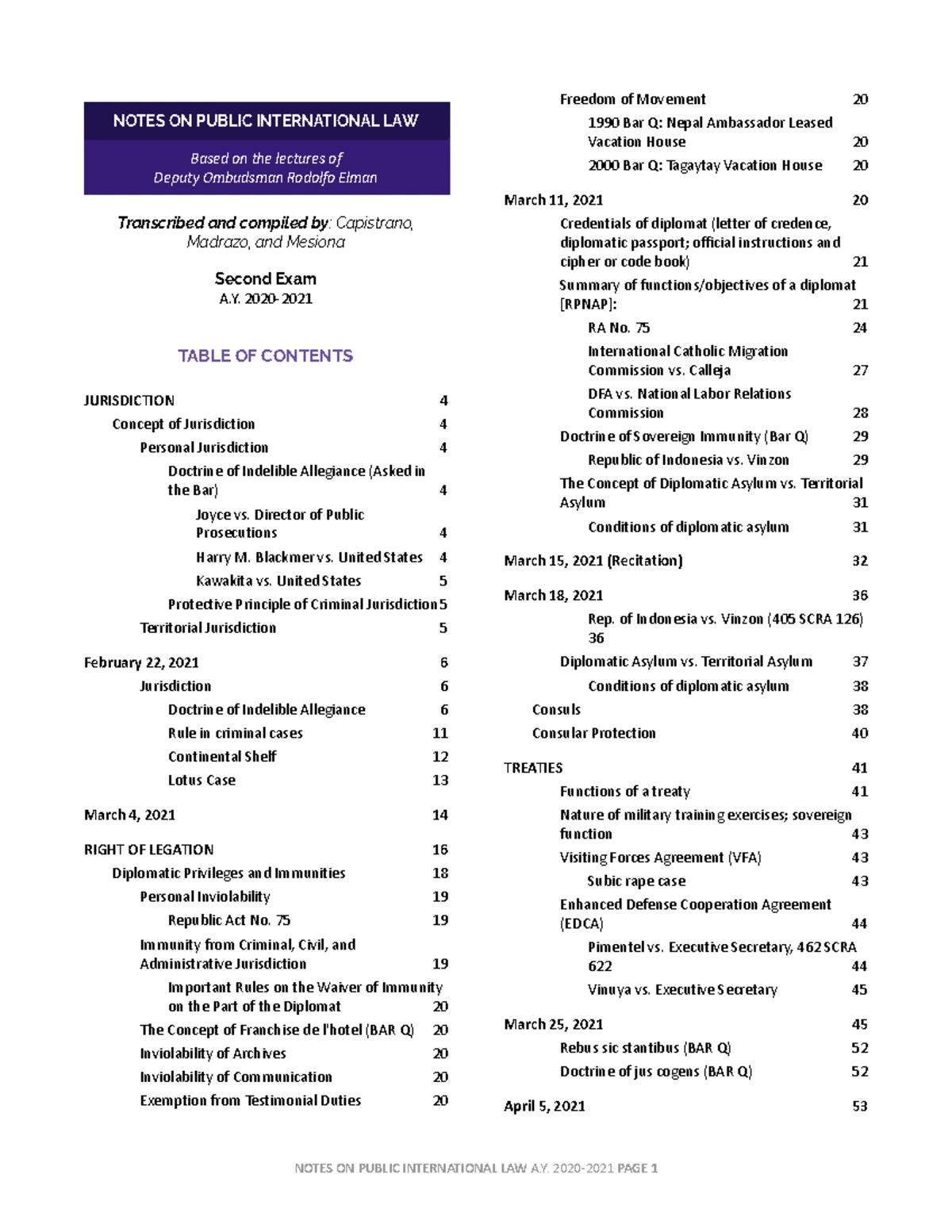 Public International Law Notes: Key Concepts and Treaties (A.Y. 2020 ...