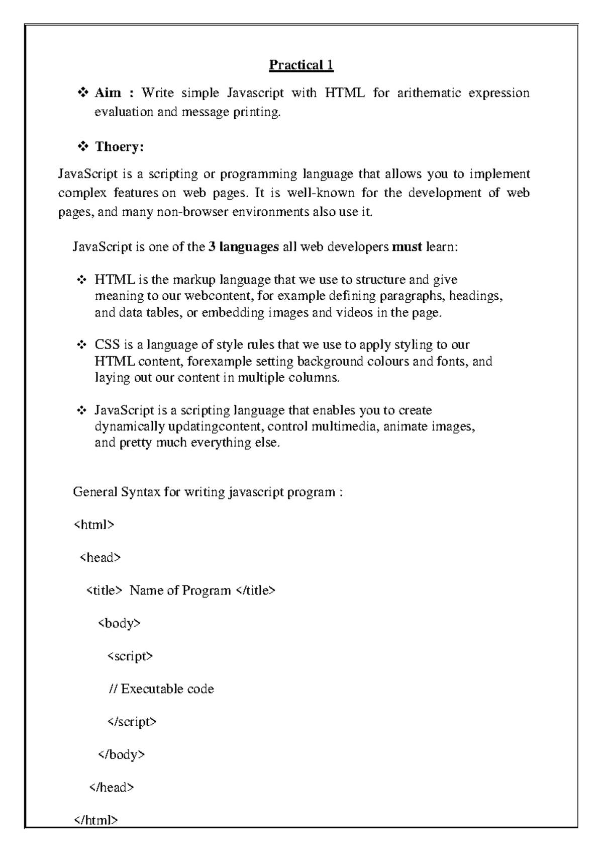 CSS Practical 01-08ok - Copy - Practical 1 Aim : Write simple ...