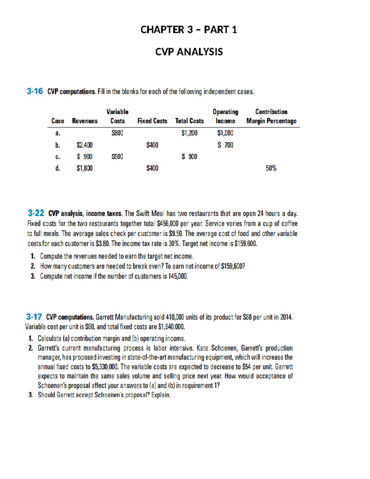 Chapter 3 - CVP Analysis Exercise Part 1 - Studocu
