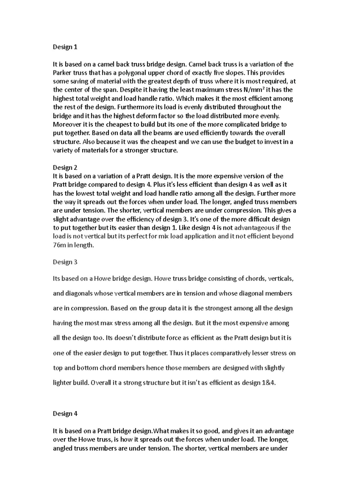 Comparative Analysis of Truss Bridge Designs - ENG 301 - Studocu