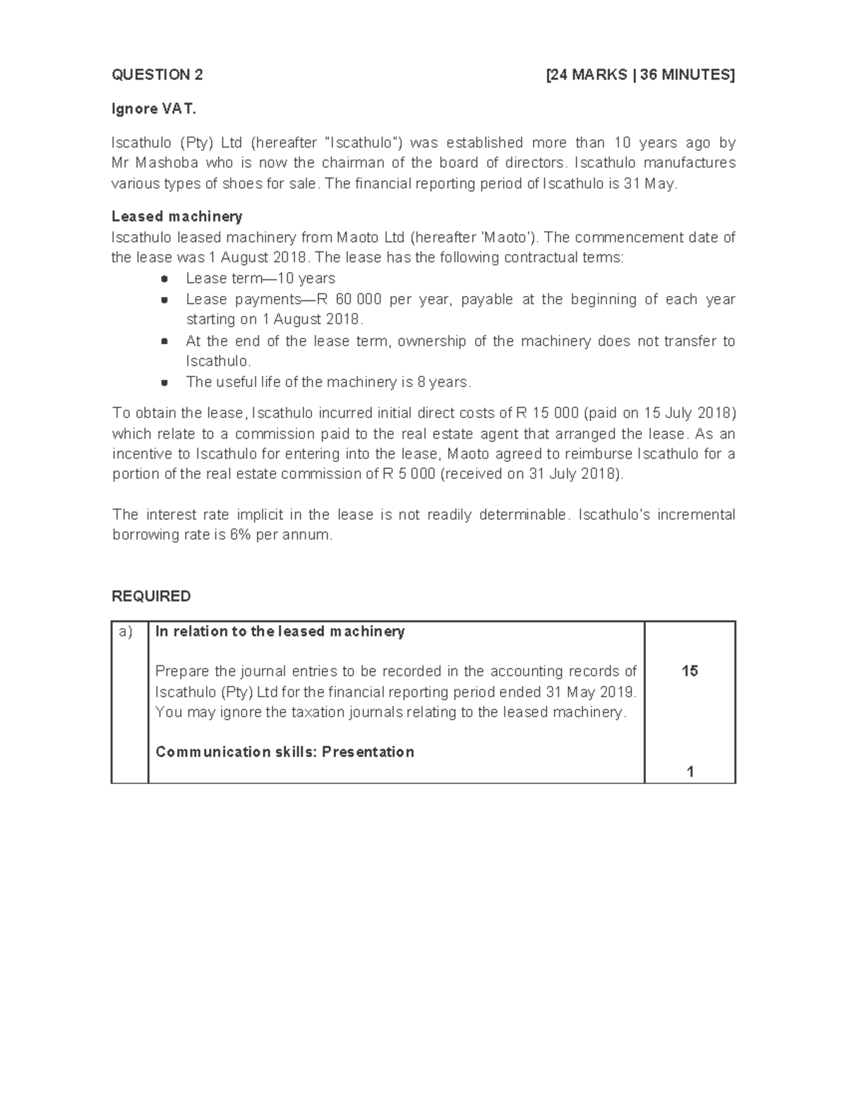 CACC022 IFRS 16 - Leased Machinery Journal Entries Solution - Studocu