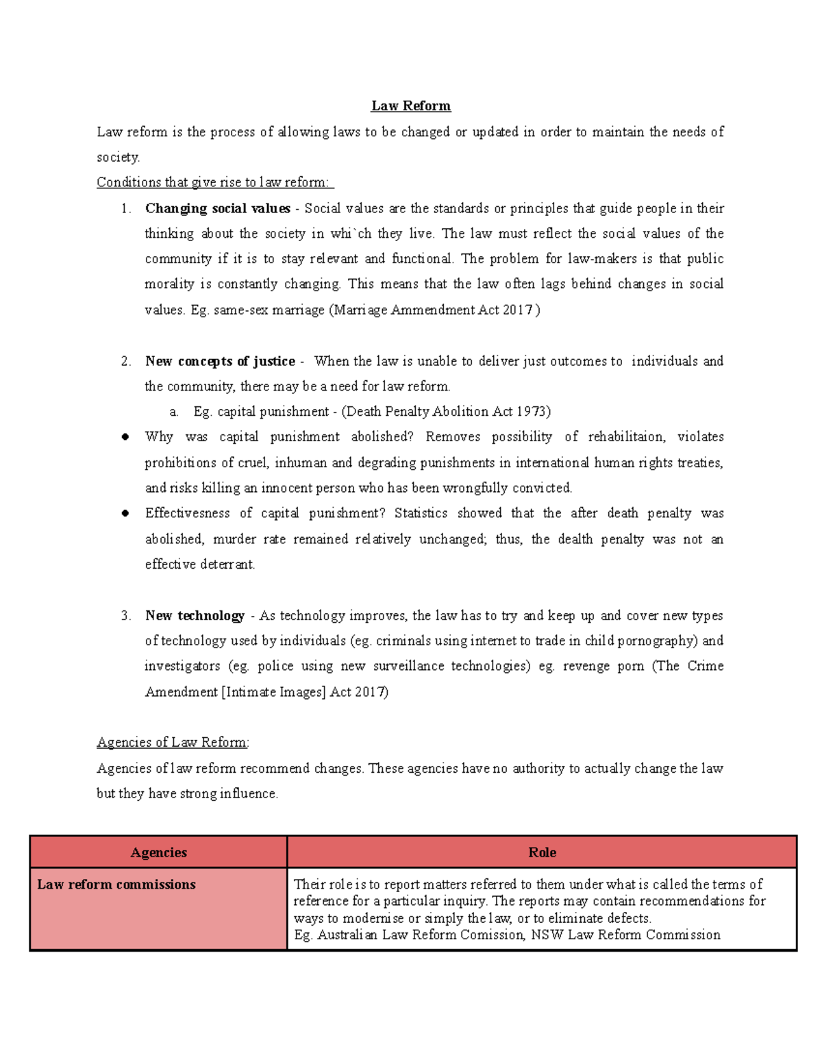 Copy of Legal Studies Notes (II) - Law Reform Law reform is the process ...
