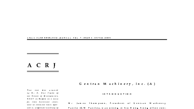 Gentran Machinery, Inc. (A): Case Study Analysis and Insights - Studocu
