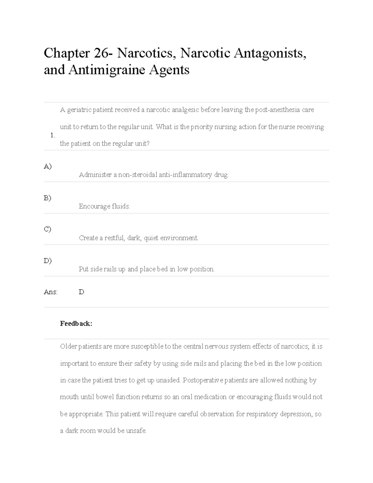 Ch26 - Instructor Test Bank on Nursing Pharmacology: Narcotics & Antimigraine - Document Preview