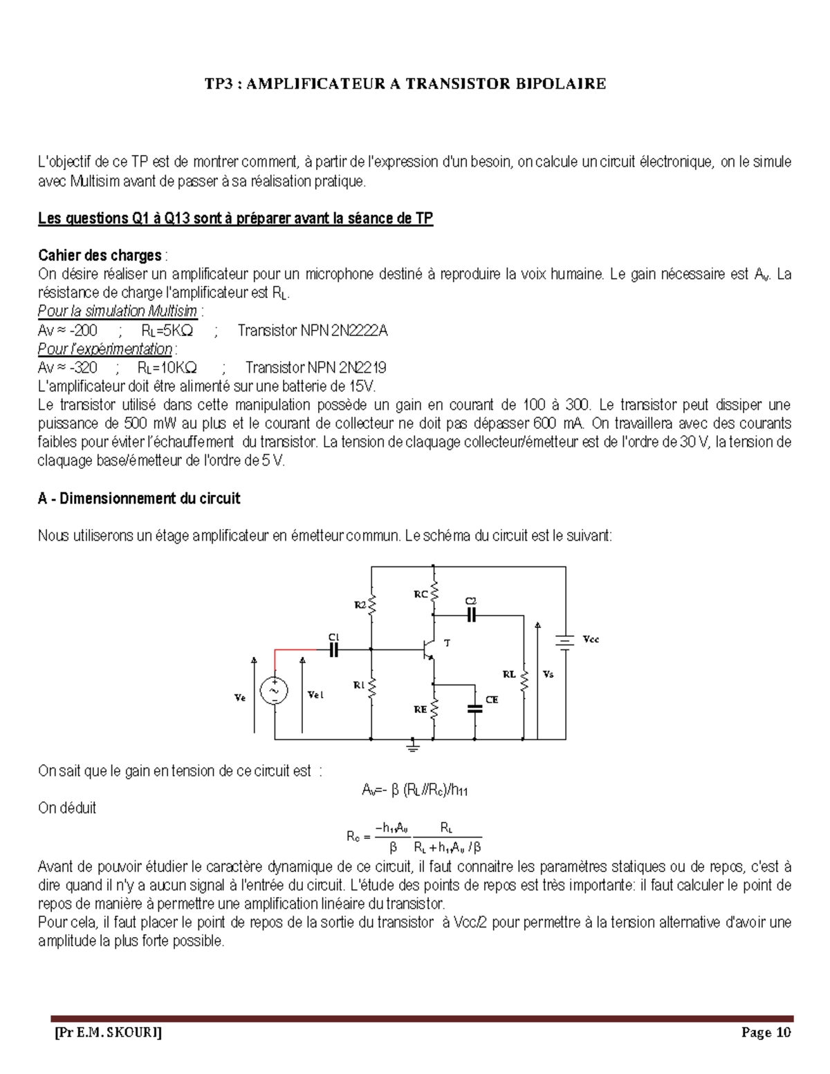 TP3 - Amplificateur à Transistor Bipolaire : Simulation et Réalisation ...