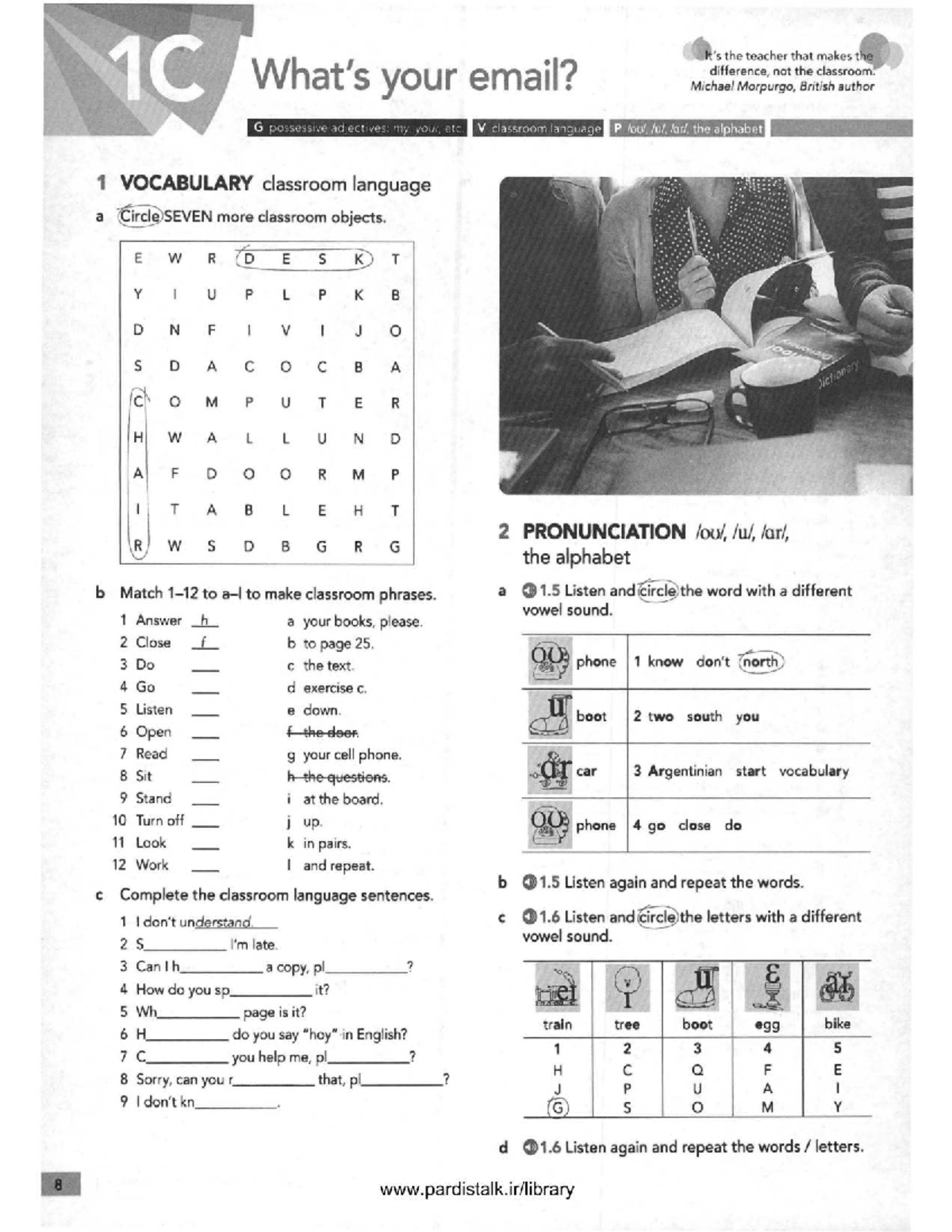 1C English Homework: Classroom Language & Possessive Adjectives - Studocu