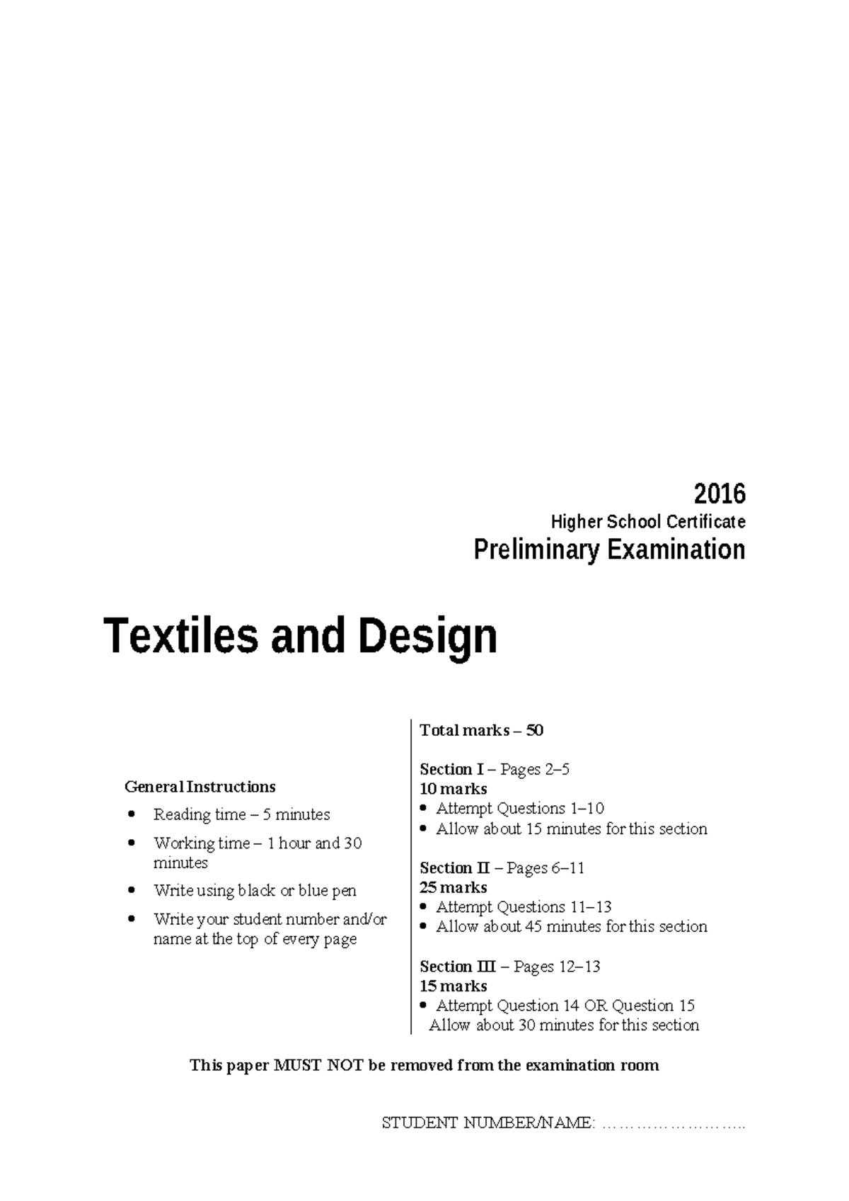 2016 NSW Ind Textiles & Design Yr 11 Exam Questions - Studocu