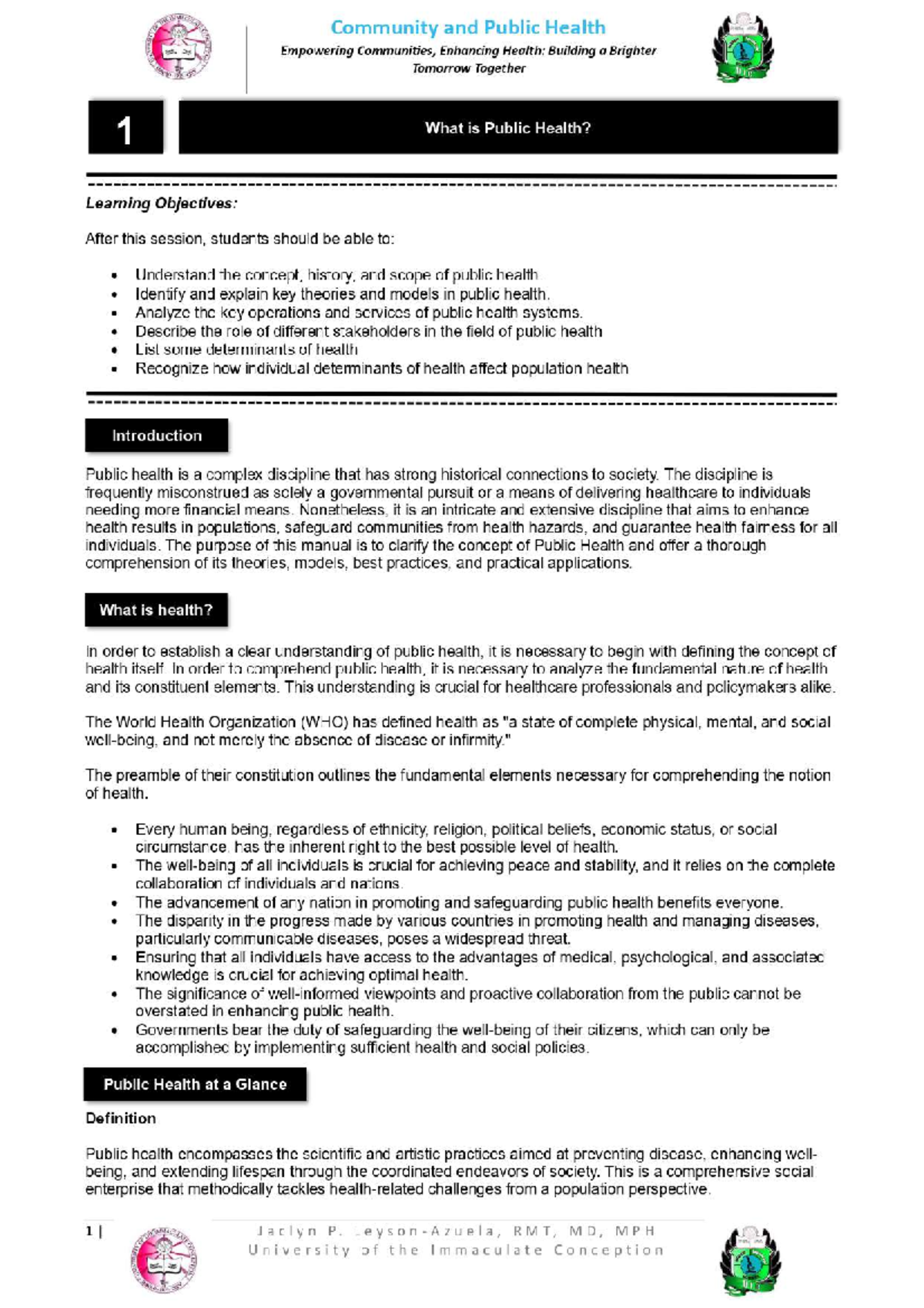 Community and Public Health: Topics 1 & 2 Overview (CPH 101) - Studocu