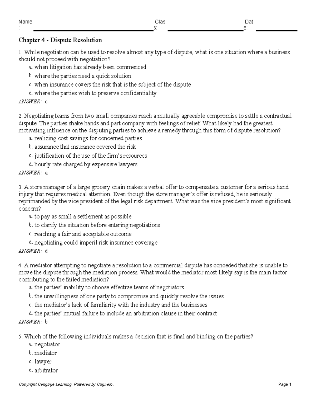 Chapter 4 - Dispute Resolution: Key Concepts and Exam Insights - Studocu