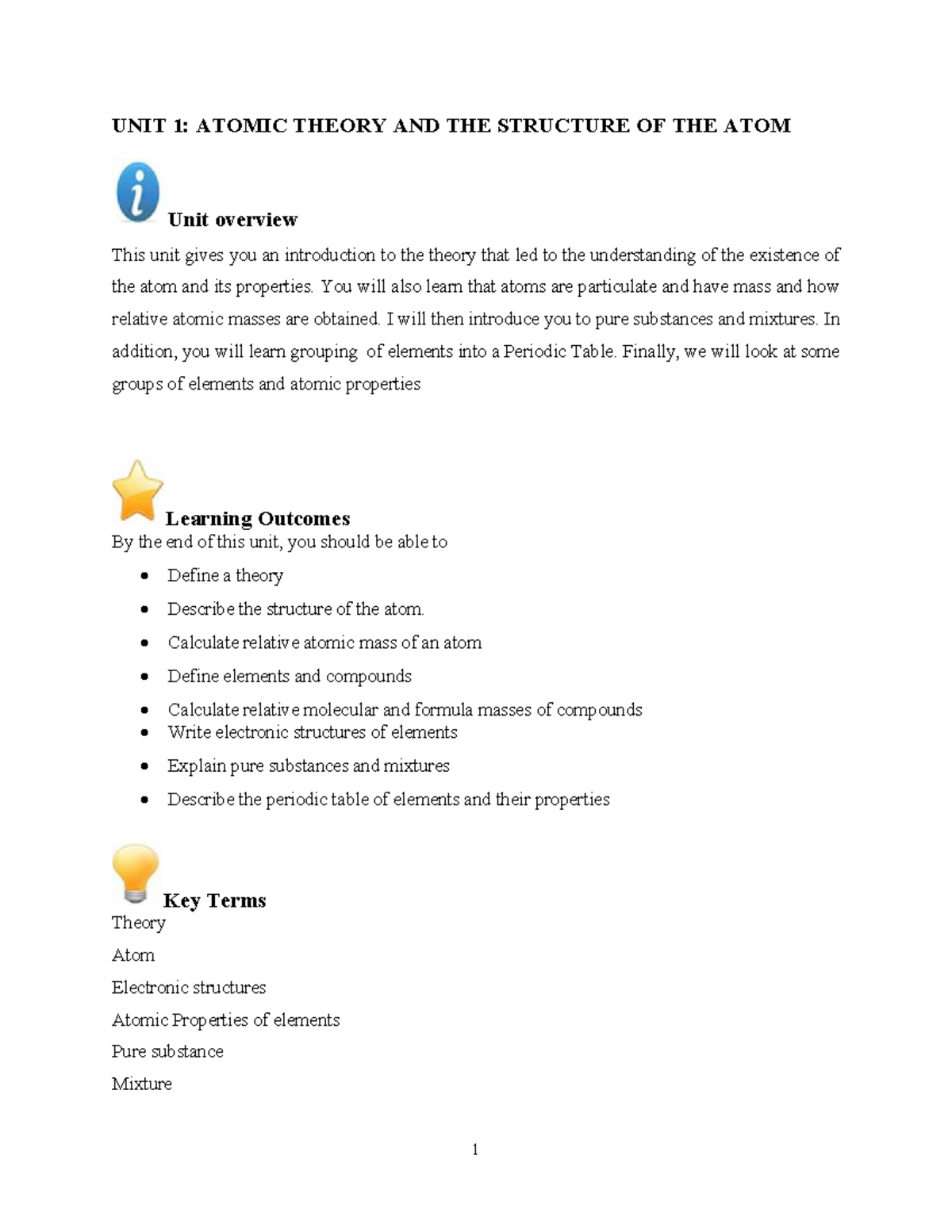 Unit 1: Atomic Theory and Structure of the Atom - Overview and Key ...