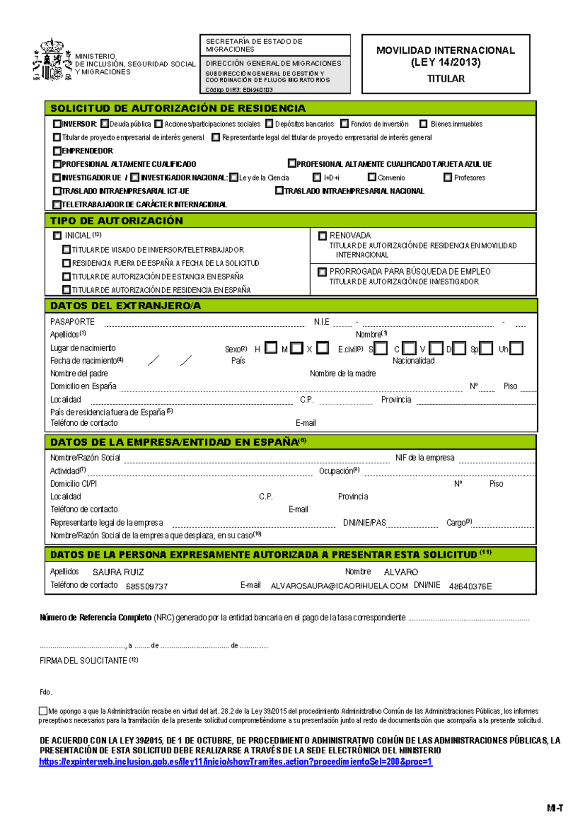 1. MIT form - Formulario extranjeria - MINISTERIO DE INCLUSIÓN ...